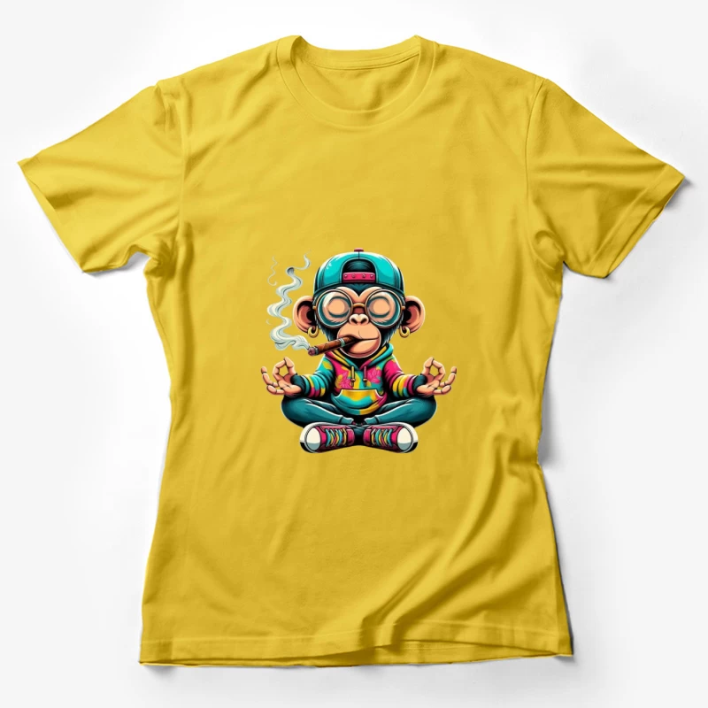 Cartoon Monkey Meditating with Style Female T-Shirt