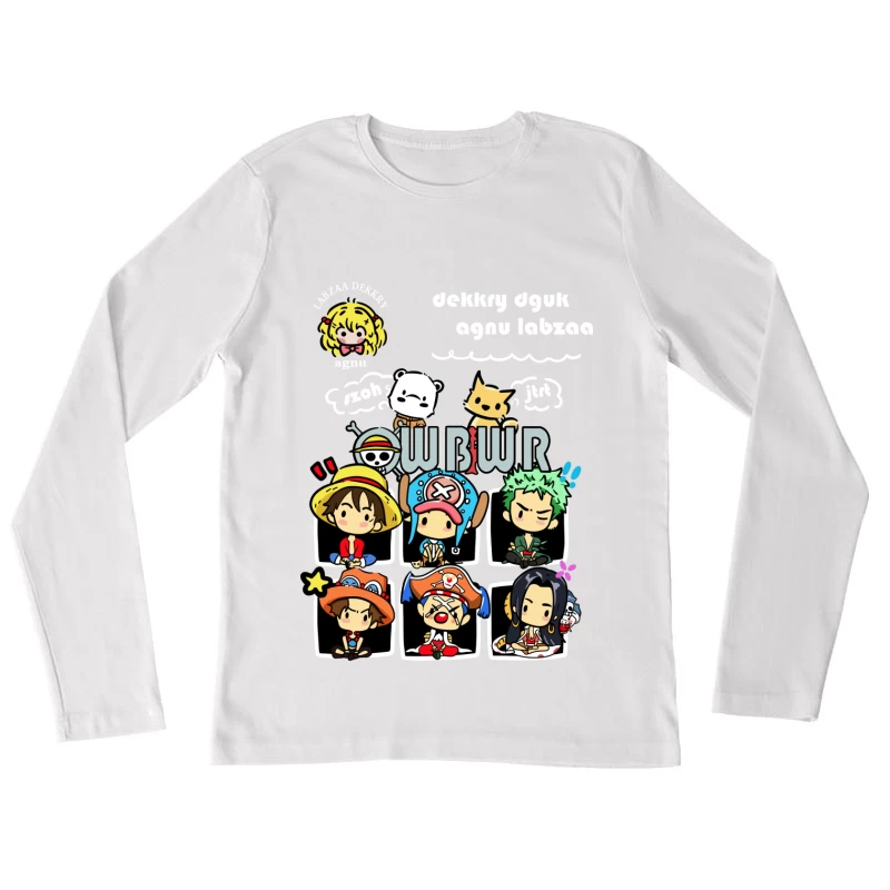 Niedliche Piraten-Illustration mit Charakteren Damen Langarm T-Shirt