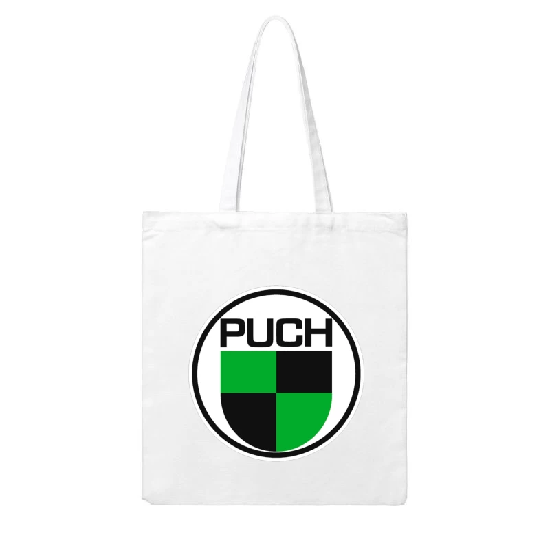 Vintage Puch Motorcycle Company Logo with Green and Black Shield Design Cotton Tote Bag