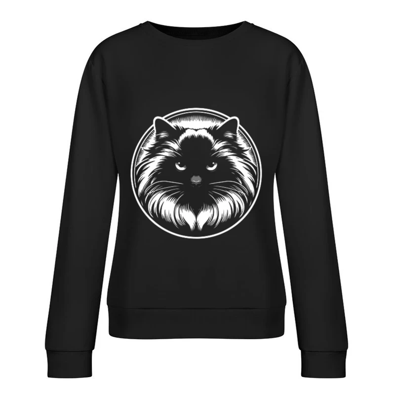 editable Dark Ragdoll Cat Portrait Female Pullover Sweatshirt