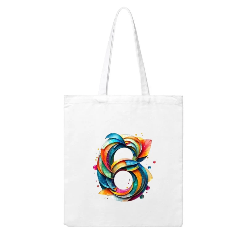 Abstract Watercolor Number 6 with Vibrant Swirling Patterns Cotton Tote Bag