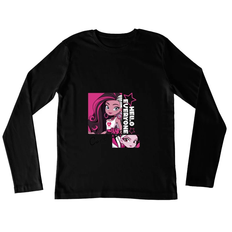 Stilvolles Mädchen mit rosa Akzenten Damen Langarm T-Shirt