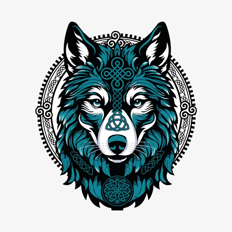 Majestic Celtic Wolf – Teal Knotwork Design Male Pullover Sweatshirt