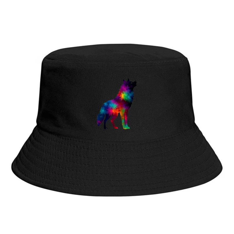 Colorful Howling Wolf Silhouette Bucket Hat
