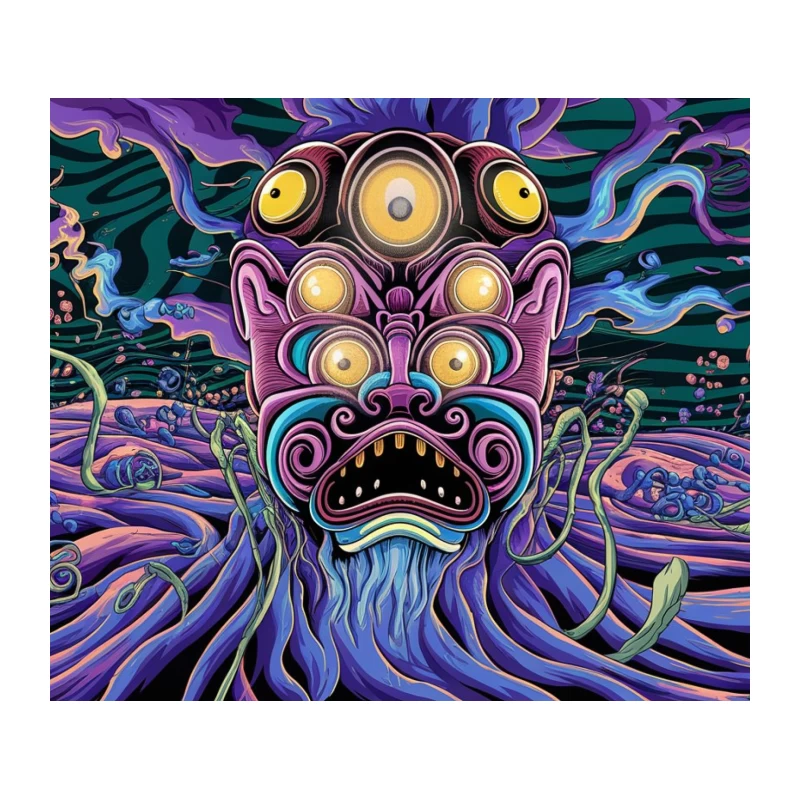 Psychedelic Monster in a Surreal Colorful Fantasy Tapestry