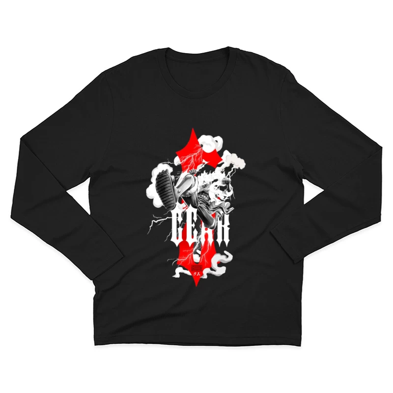 Dynamischer Charakter mit Blitz und rotem Design Herren Langarm T-Shirt