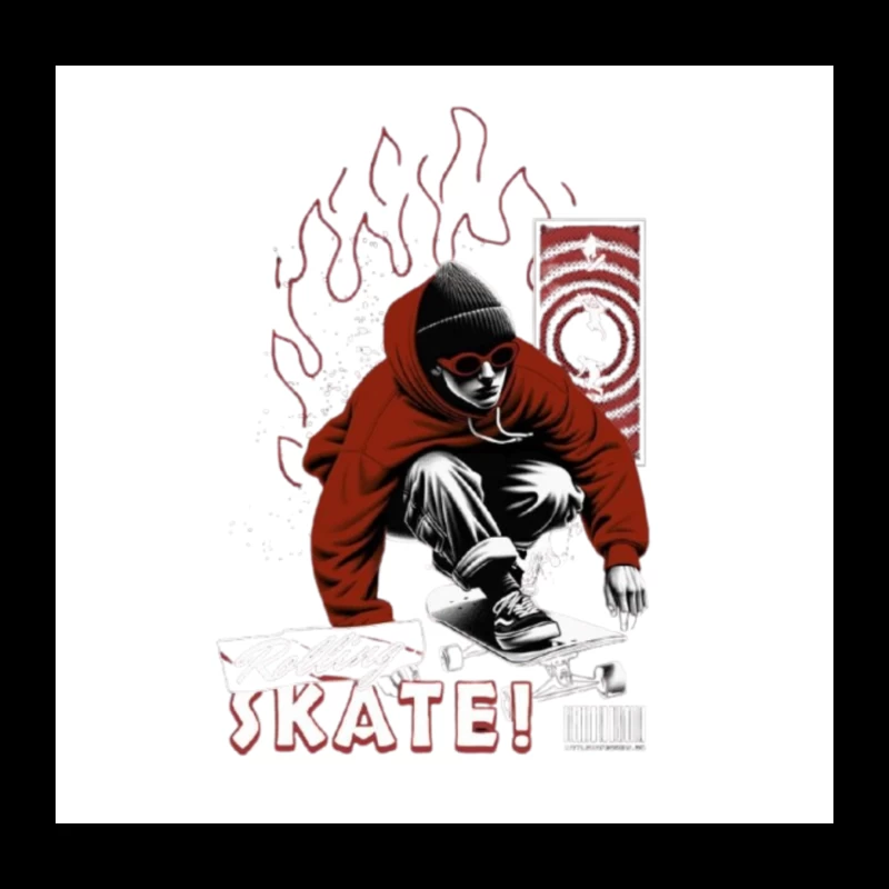 Urban Skateboarder in Red Hoodie - Street Art Style Throw Pillow