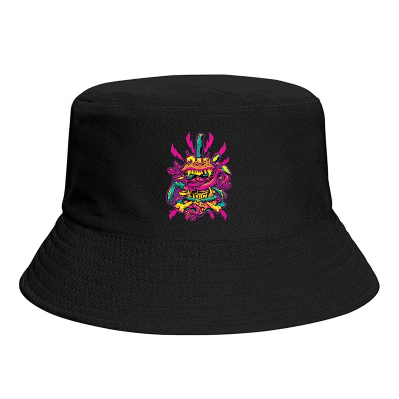 Colorful Grotesque Monster with Knife Bucket Hat