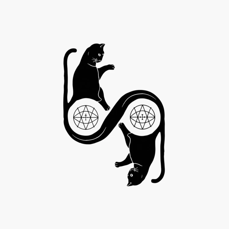 Mystical Yin Yang Cats with Occult Symbols Cotton Tote Bag