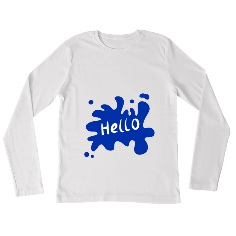 Blauer Spritzer mit 'Hallo' Damen Langarm T-Shirt