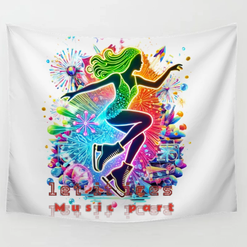 Neon ice skater girl Silhouette with Retro Music Vibes Tapestry