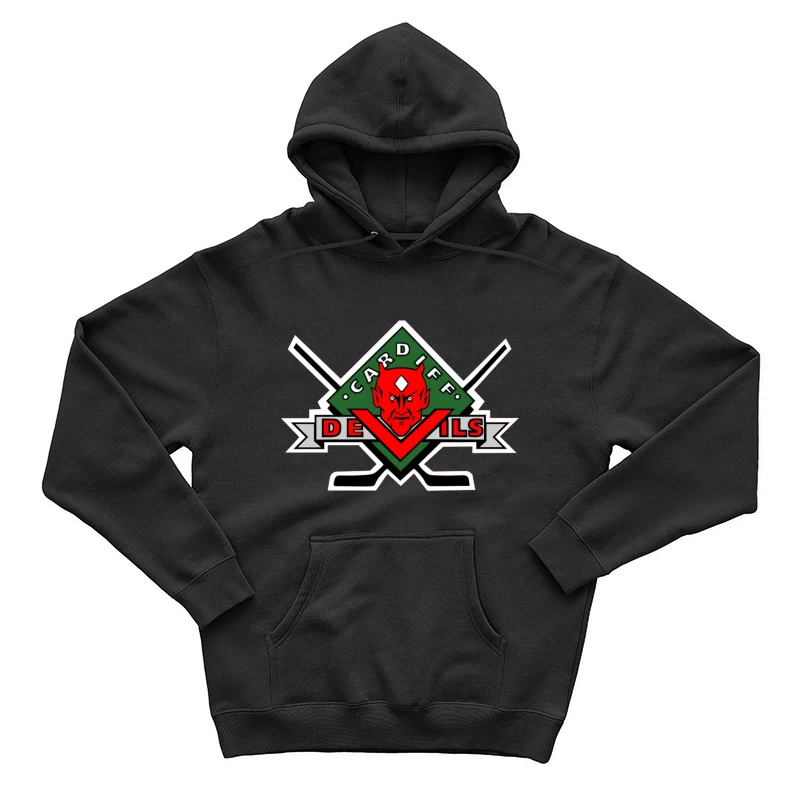 Cardiff Devils Hockey Team Logo with Red Devil Mascot Male Pullover Hoodie