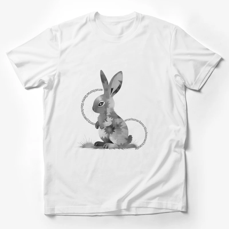 Grayscale Digital Art Illustration of a Sitting Rabbit Male T-Shirt