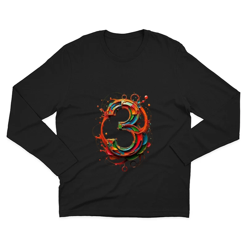 Vibrant 3D Number Three with Abstract Geometric Design Male Long Sleeve T-Shirt