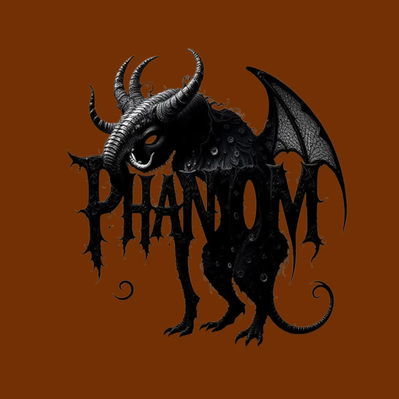 Gothic Phantom Beast with Horns and Wings Dark Art Illustration Throw Pillow