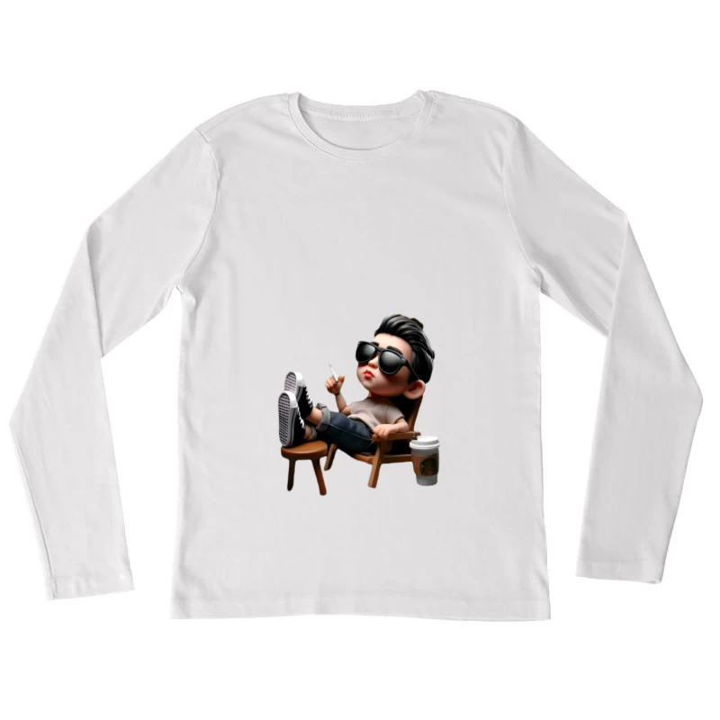 Entspannte Cartoon-Figur im Liegestuhl Damen Langarm T-Shirt