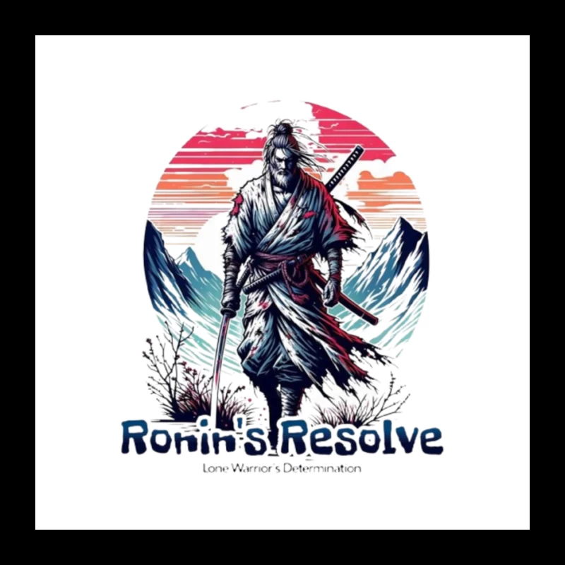 Lone Ronin's Resolve Against Mountain Sunset Pin