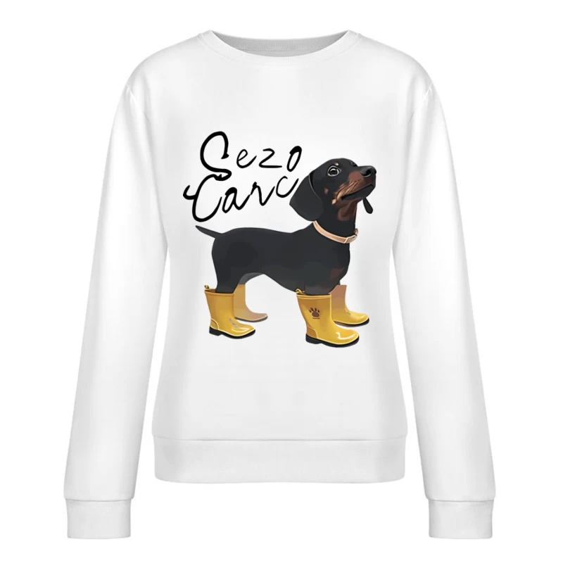 Dackel mit gelben Gummistiefeln Damen Pullover Sweatshirt