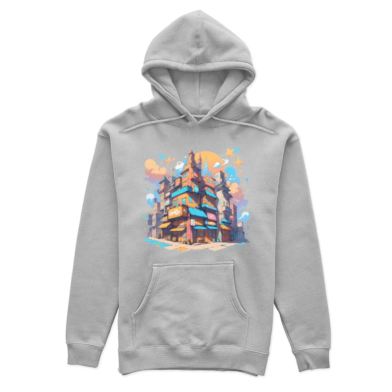 Colorful Urban Cityscape in Cartoon Style Female Pullover Hoodie