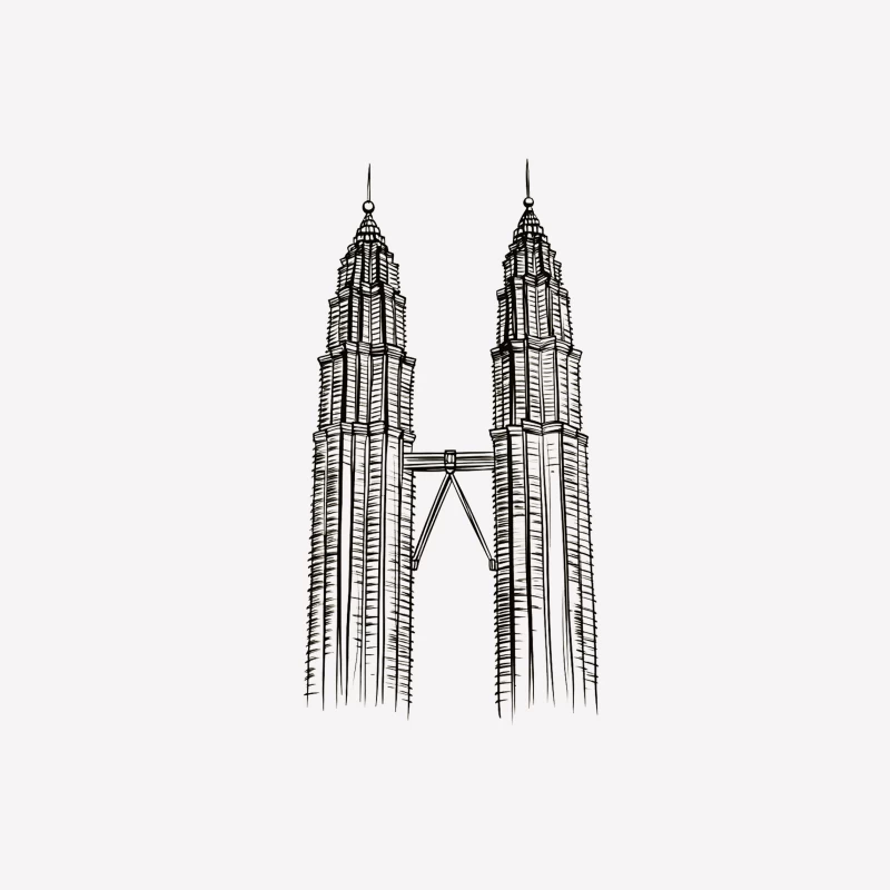 Line Drawing of Iconic Petronas Twin Towers in Kuala Lumpur Male T-Shirt