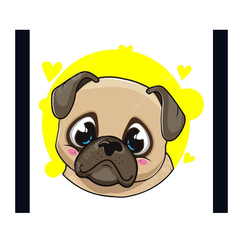 Adorable Cartoon Pug with Yellow Background and Hearts Tapestry
