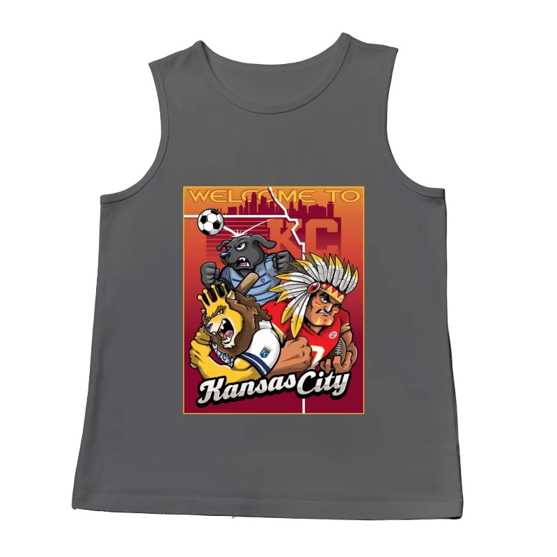 Kansas City Sports Mascots with City Skyline Illustration Male Tank Top