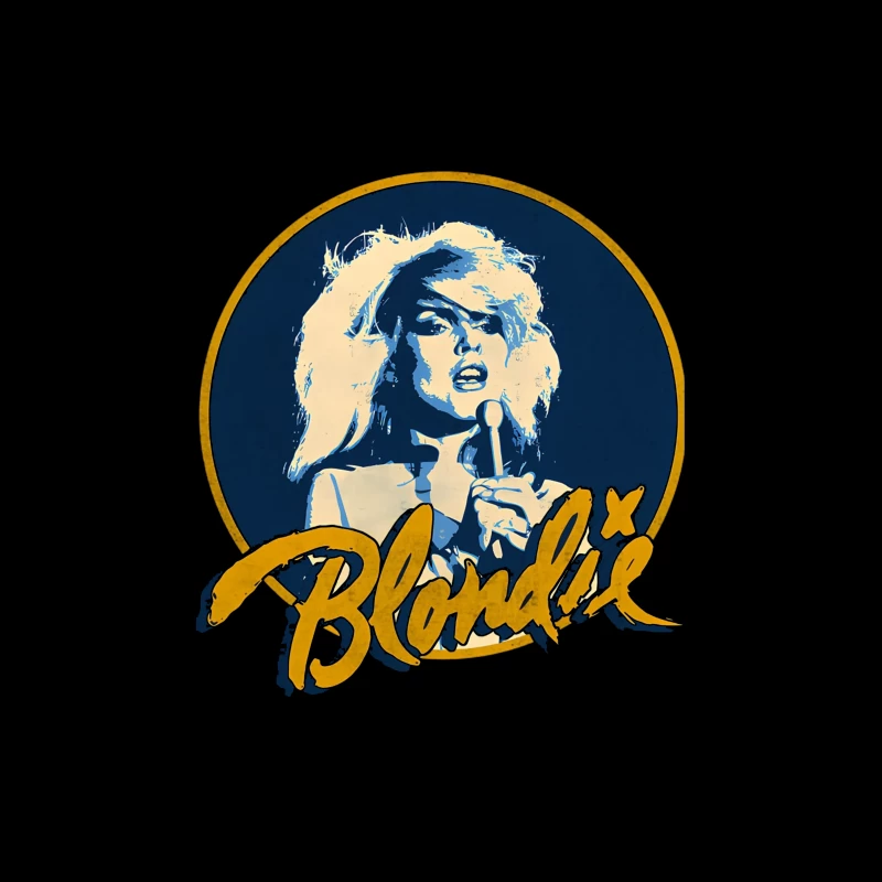 Vintage Blondie Band Logo with Blue and Gold Design Tapestry