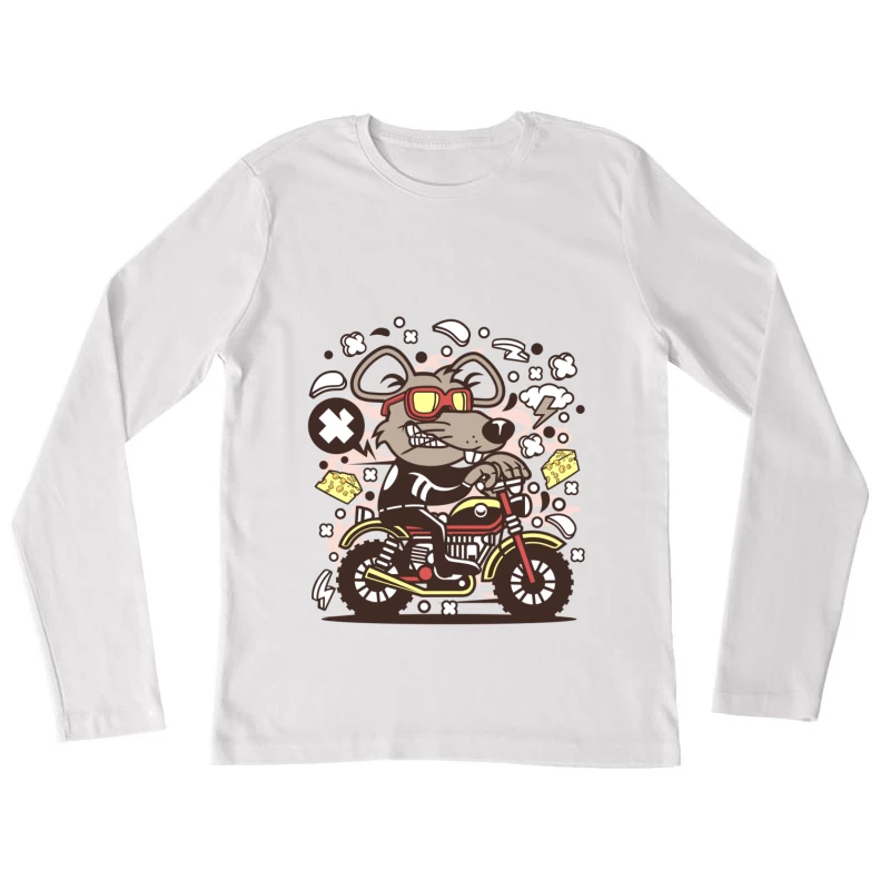 Souris sur moto avec fromage Femme Manches Longues T-Shirt