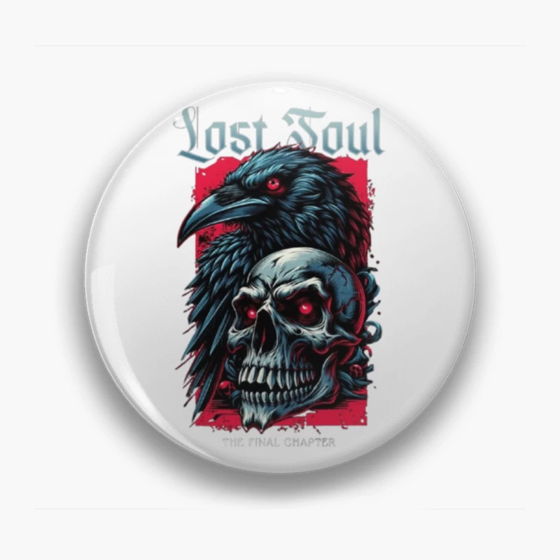 Lost Soul: Gothic Raven and Skull Dark Fantasy Illustration Pin