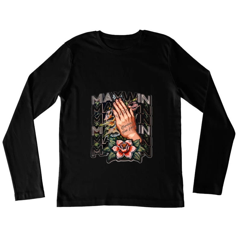Praying Hands with Floral Design Female Long Sleeve T-Shirt