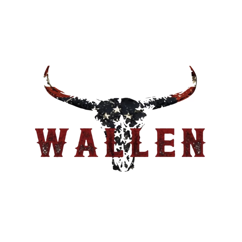 American Patriotic Western "Wallen" Logo with Flag-Patterned Bull Skull Pin