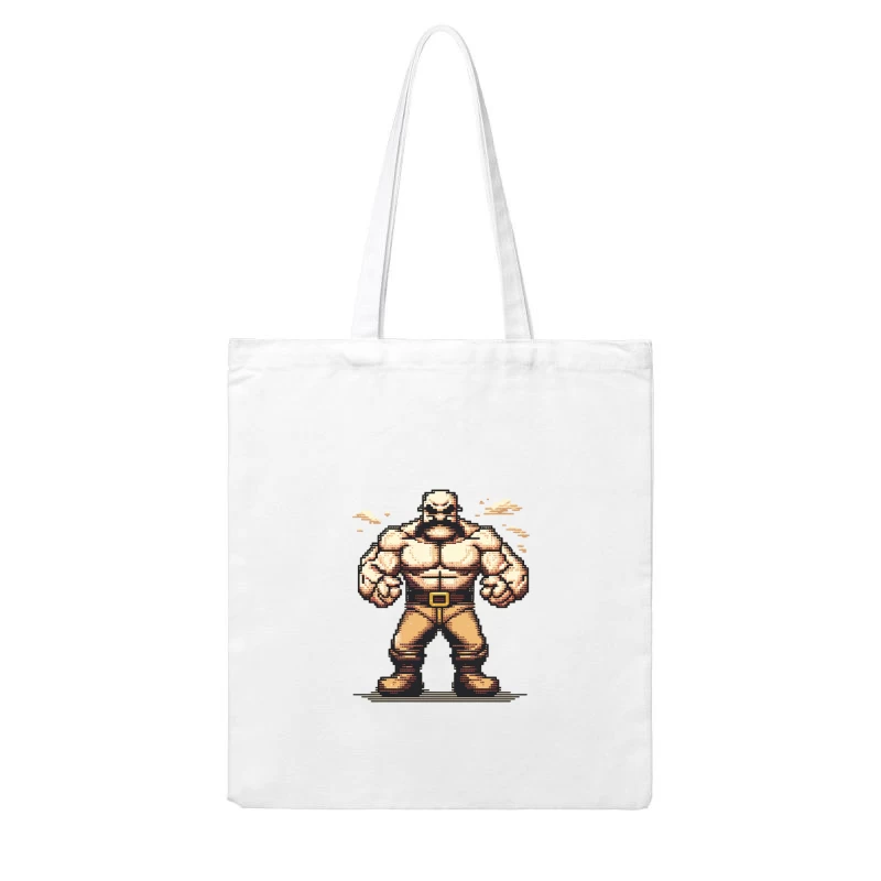 Muscular Pixel Art Fighter Character in Retro Gaming Style Cotton Tote Bag