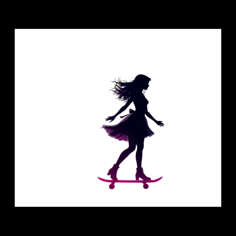 Graceful Feminine Skateboarding Silhouette in Purple Tapestry