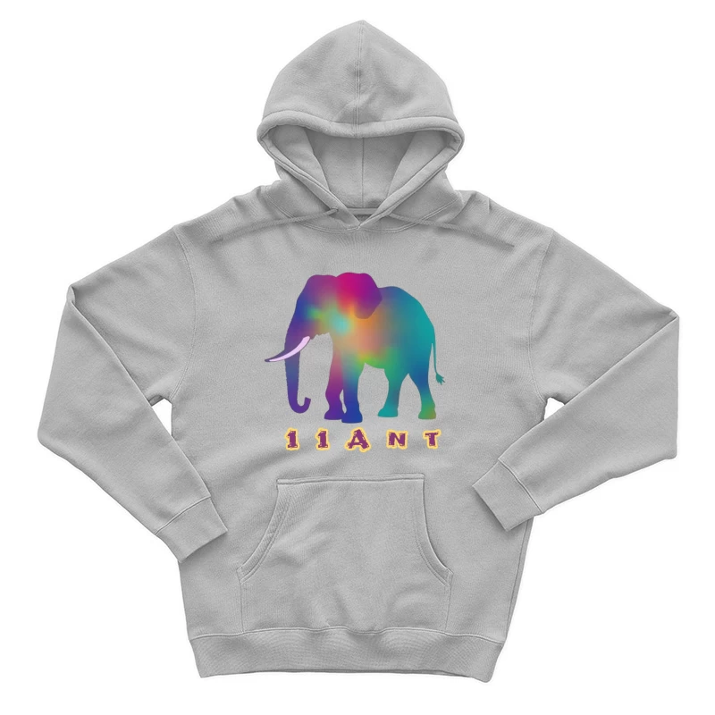 Rainbow Gradient Elephant Silhouette with "11ANT" Text Male Pullover Hoodie