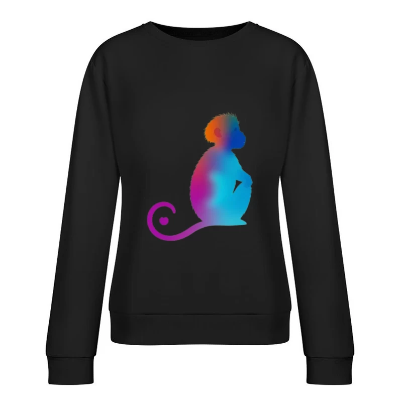 Colorful Gradient Monkey Silhouette with Curled Tail Female Pullover Sweatshirt