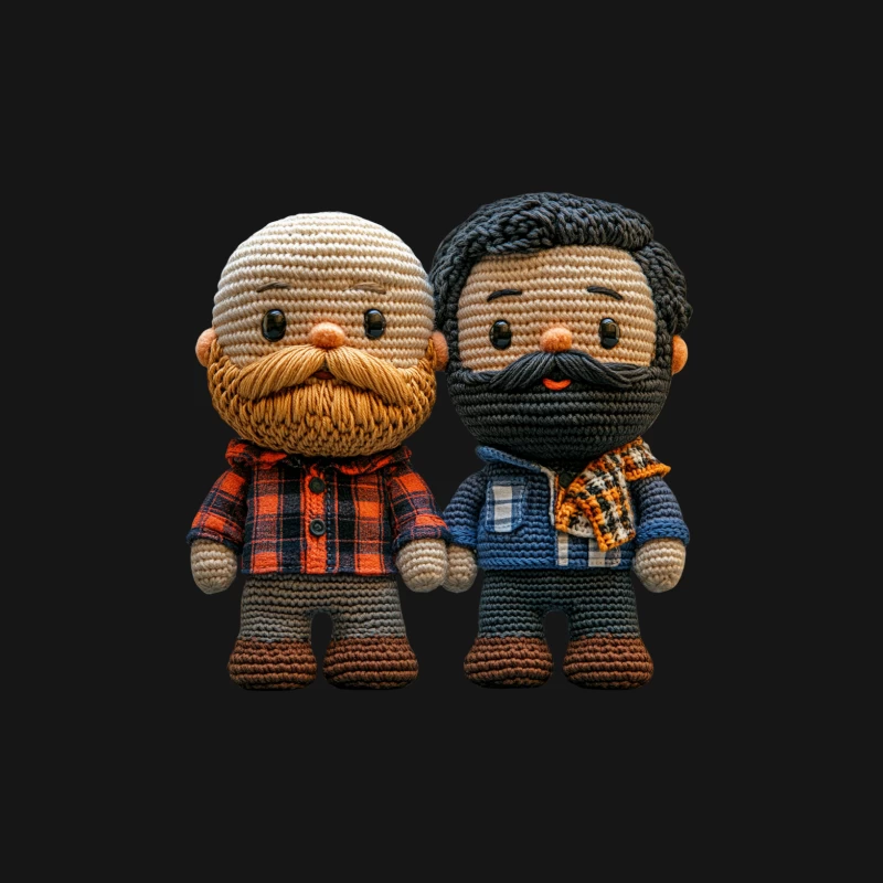 Adorable Handmade Crochet Dolls of Bearded Men in Plaid and Scarf Male Long Sleeve T-Shirt