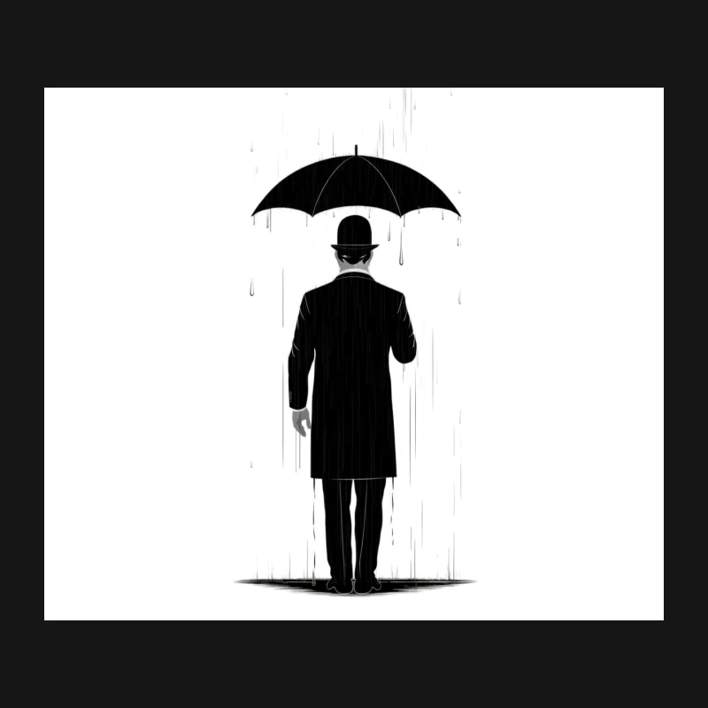 Silhouette of Man with Umbrella in Rain: Minimalist Black and White Portrait Mouse Pad