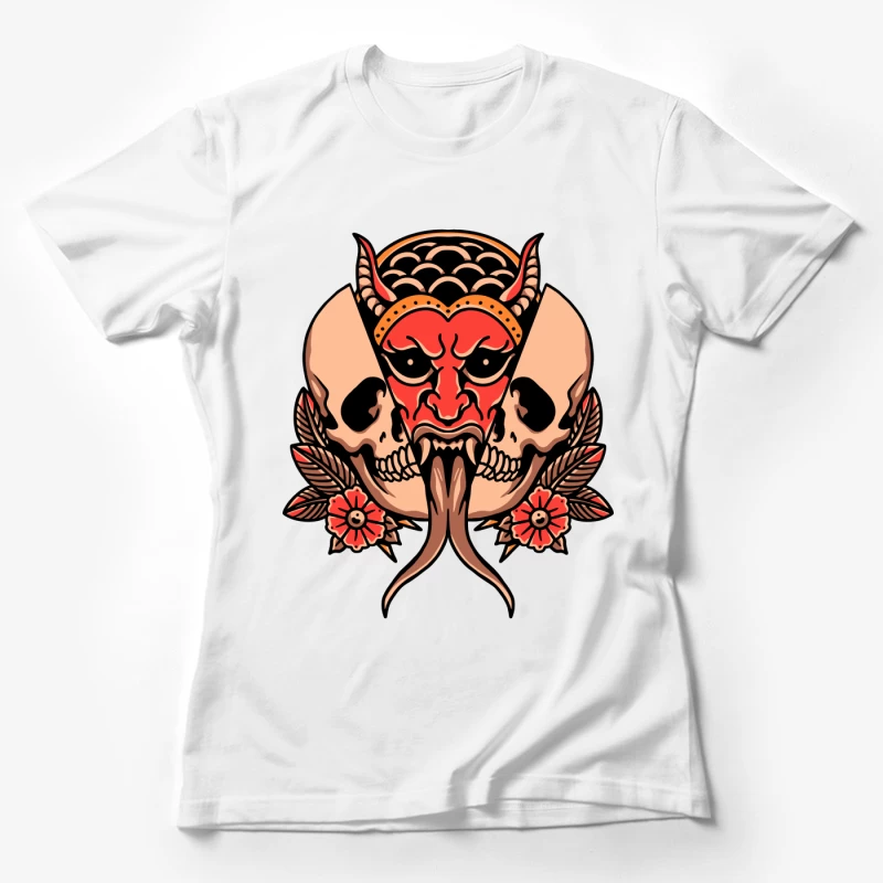 Fierce Demon and Skull Artwork Female T-Shirt