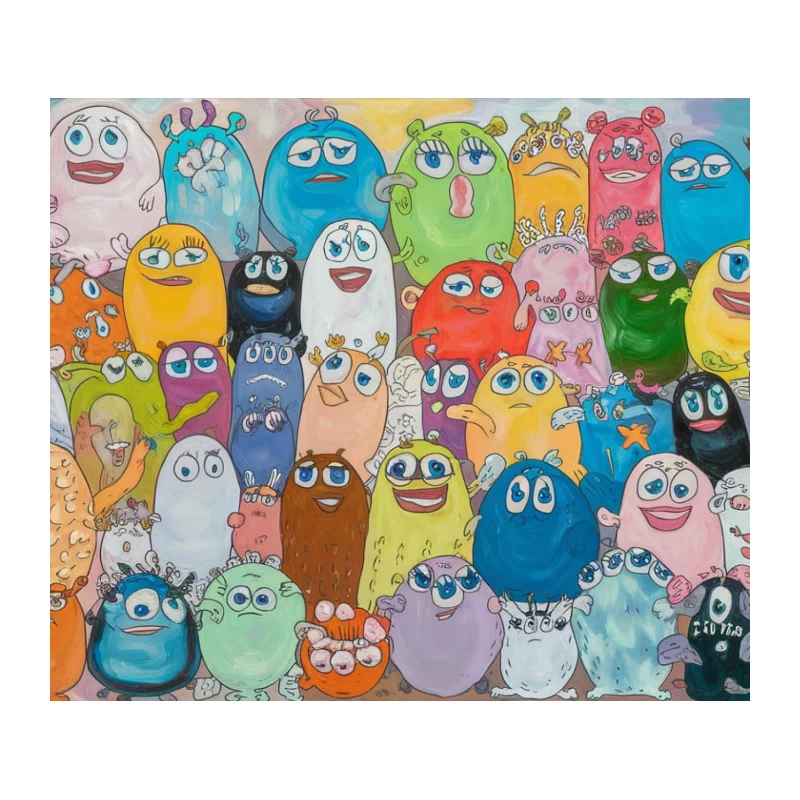 Colorful Crowd of Cute Cartoon Creatures Tapestry
