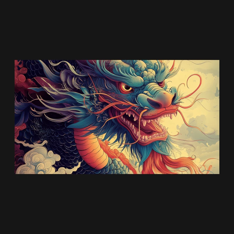 Vibrant Dragon: A Colorful Fantasy Illustration of Chinese Mythology Desk Mat