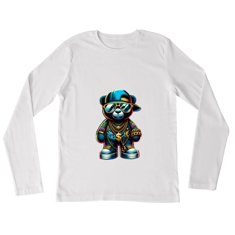 Hip-Hop Teddy Bär mit Goldschmuck Damen Langarm T-Shirt