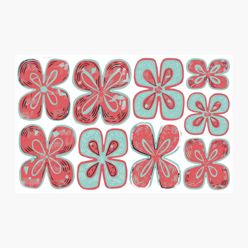 Retro Floral Pattern: Abstract Red and Teal Flower Motif Travel Mug