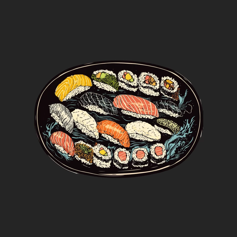 Colorful Illustrated Sushi Platter: A Japanese Culinary Delight Male Pullover Sweatshirt