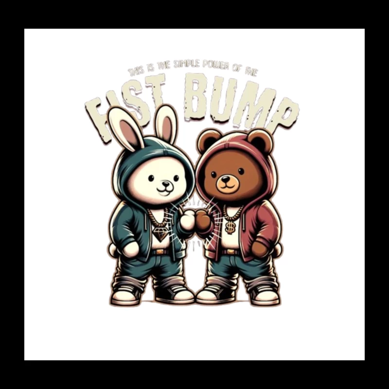 Cartoon Bunny and Bear Friends in Hip Hop Streetwear Sharing a Fist Bump Throw Pillow