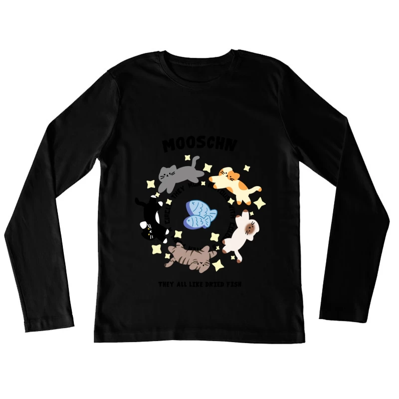 Katzenkreis mit Fischen und Sternen Damen Langarm T-Shirt