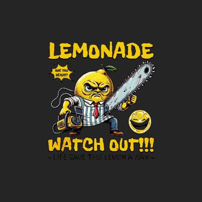 Angry Cartoon Lemon with Chainsaw: "Life Gave This Lemon a Saw" Male Pullover Sweatshirt