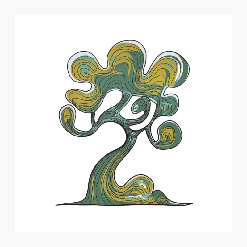 Whimsical Swirling Tree: Abstract Green and Yellow Organic Art Pin