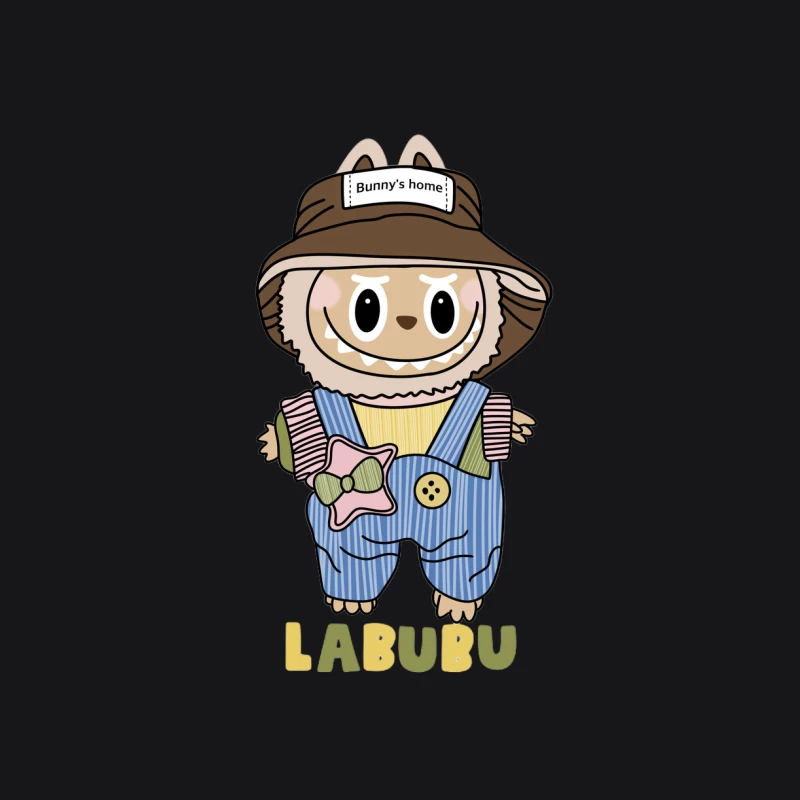 Niedlicher Labubu-Charakter mit Overall und Hut Herren Pullover Hoodie