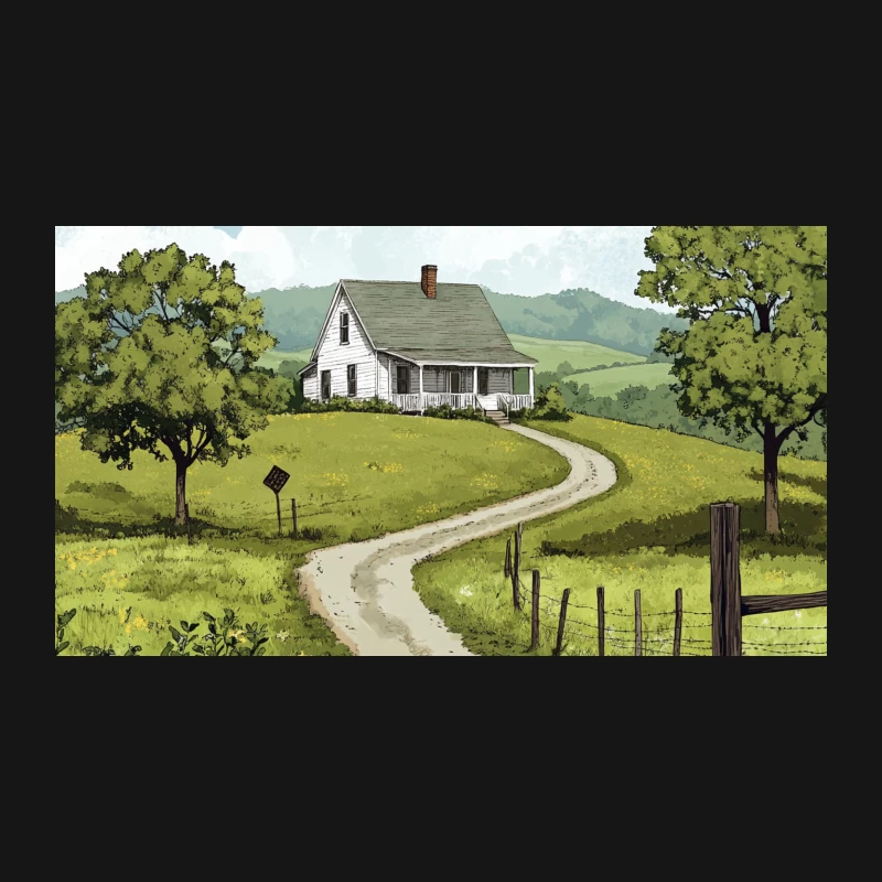 Serene Country Farmhouse on Winding Road Desk Mat