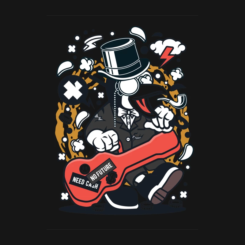 Pingouin rockeur avec étui de guitare Homme Manches Longues T-Shirt